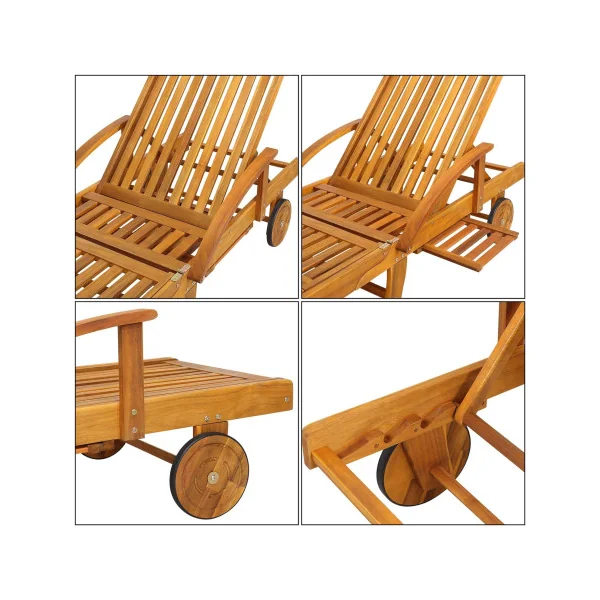 Chaise Longue en Acacia Massif 4 Positions Bain de Soleil Transat Jardin