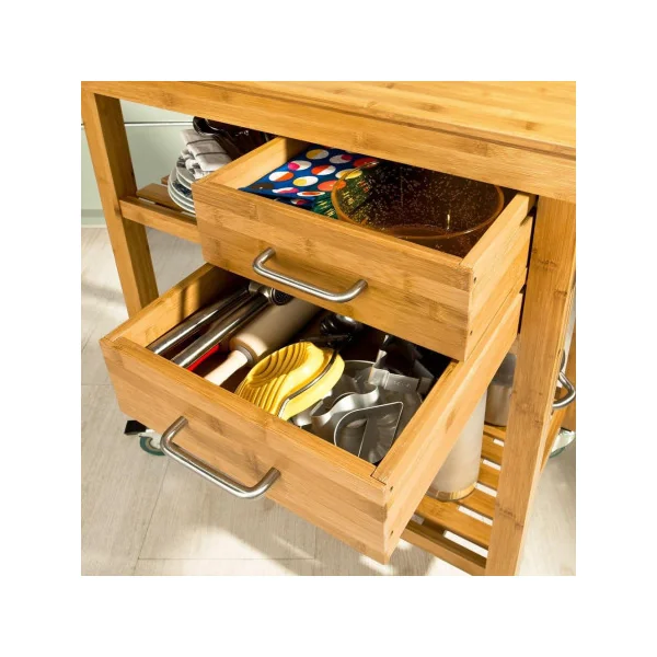 Chariot de Cuisine en Bambou Desserte de Cuisine Bambou Meuble de Rangement Cuisine