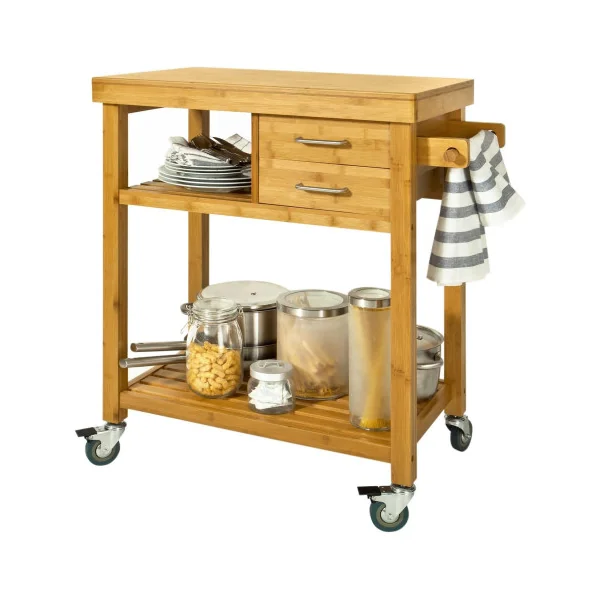 Chariot de Cuisine en Bambou Desserte de Cuisine Bambou Meuble de Rangement Cuisine