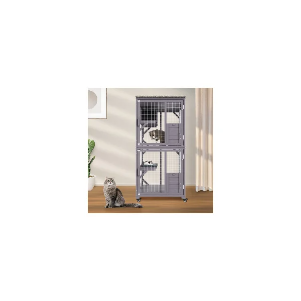 Chatière en bois Cage Chat Mobile Enclos Grillagé en Sapin Massif Parc Chat Abri Chat en Bois