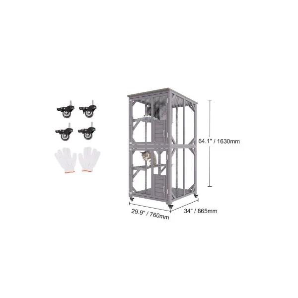 Chatière en bois Cage Chat Mobile Enclos Grillagé en Sapin Massif Parc Chat Abri Chat en Bois