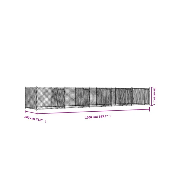 Chenil 4 Box Grillagé 10x2x1,50m Enclos Extérieur Galvanisé pour Chien