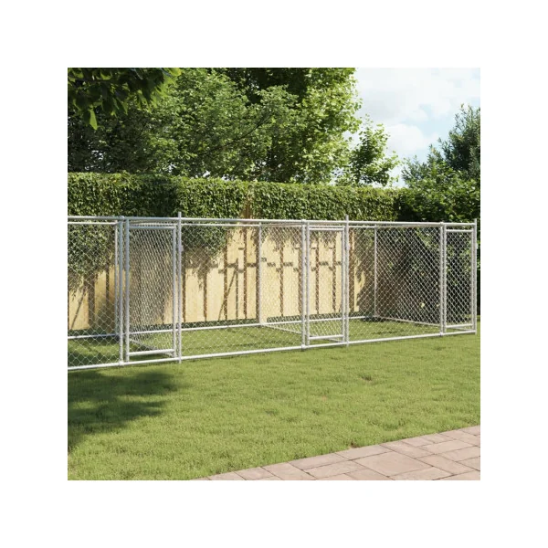 Chenil 4 Box Grillagé 8x2x1,50m Enclos Extérieur Galvanisé pour Chien