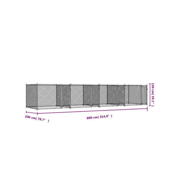 Chenil 4 Box Grillagé 8x2x1,50m Enclos Extérieur Galvanisé pour Chien