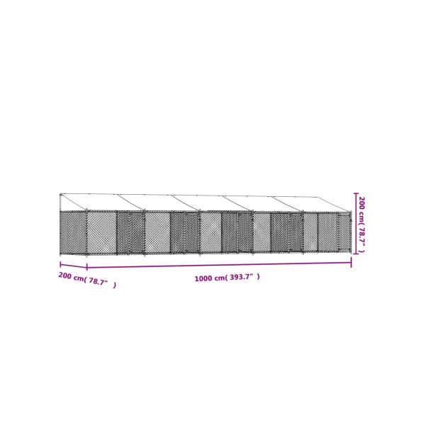 Chenil 5 Box Grillagé 10x2x2m Enclos Extérieur Galvanisé pour Chien