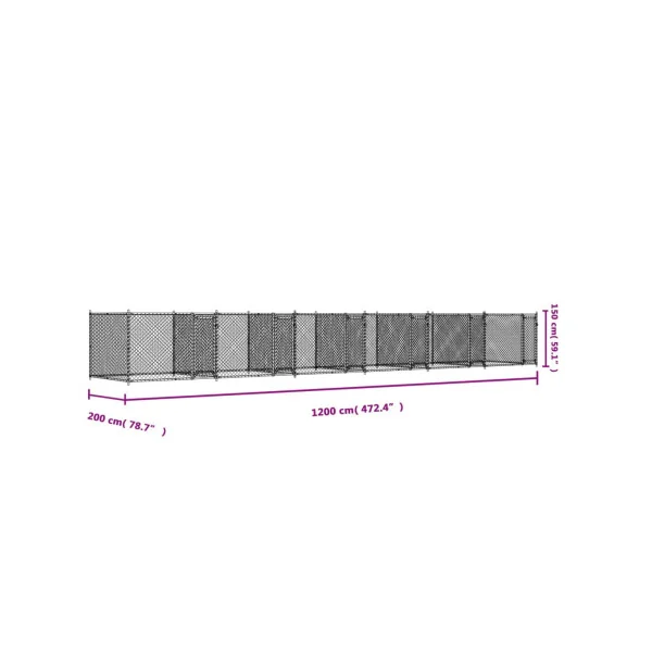 Chenil 6 Box Grillagé 12x2x1,50m Enclos Extérieur Galvanisé pour Chien