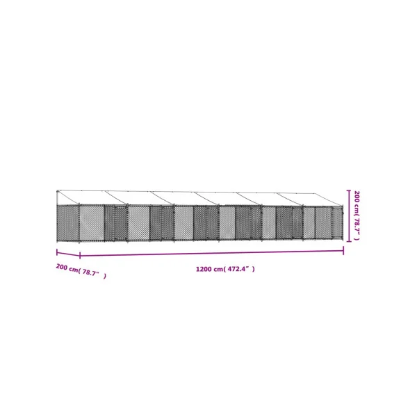 Chenil 6 Box Grillagé 12x2x2m Enclos Extérieur Galvanisé pour Chien