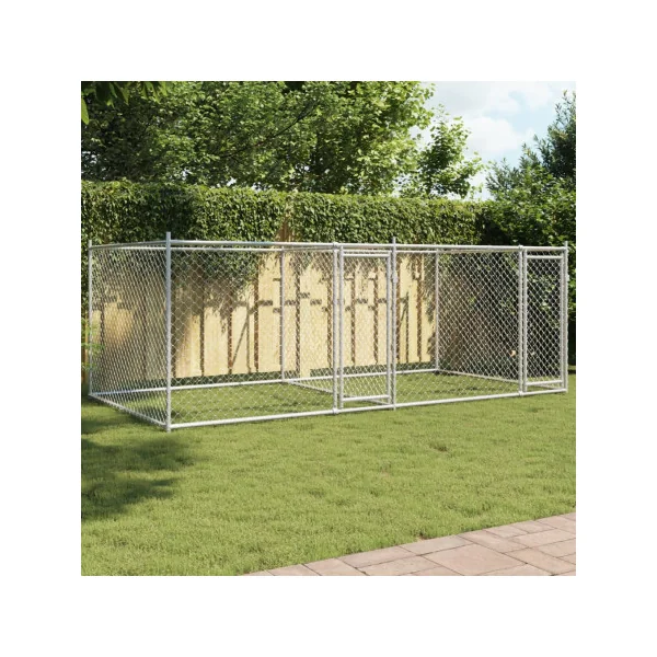 Chenil Double Grillagé 4x2x1,50m Enclos Extérieur Galvanisé pour Chien