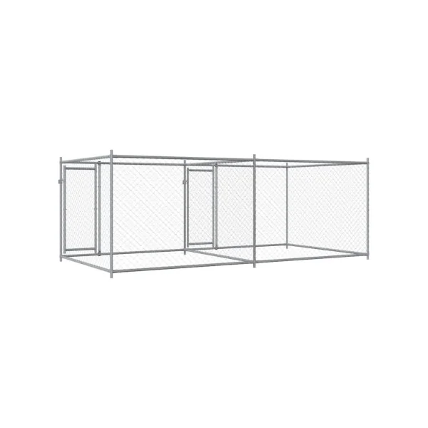 Chenil Double Grillagé 4x2x1,50m Enclos Extérieur Galvanisé pour Chien