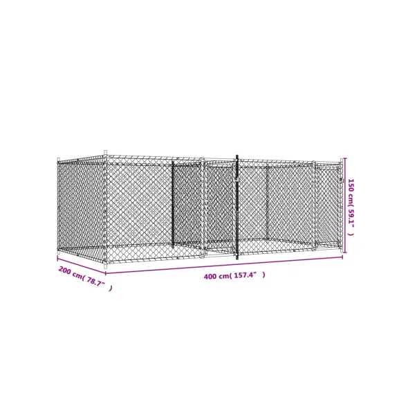 Chenil Double Grillagé 4x2x1,50m Enclos Extérieur Galvanisé pour Chien