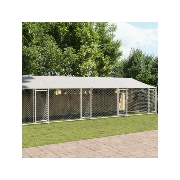 Chenil Grillagé 4 Boxs avec Toit 10x2x2m 20m² Enclos Extérieur Galvanisé pour Chien