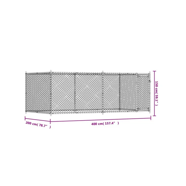 Chenil Grillagé 4x2x1,50m Enclos Extérieur Galvanisé pour Chien