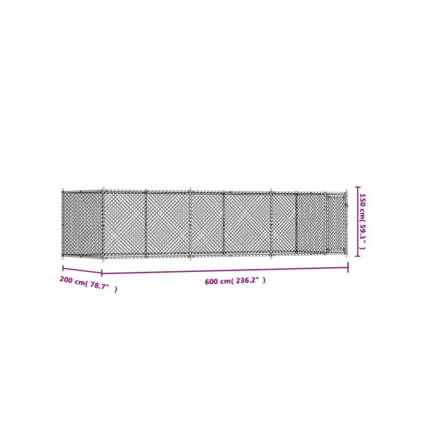 Chenil Grillagé 6x2x1,50m Enclos Extérieur Galvanisé pour Chien