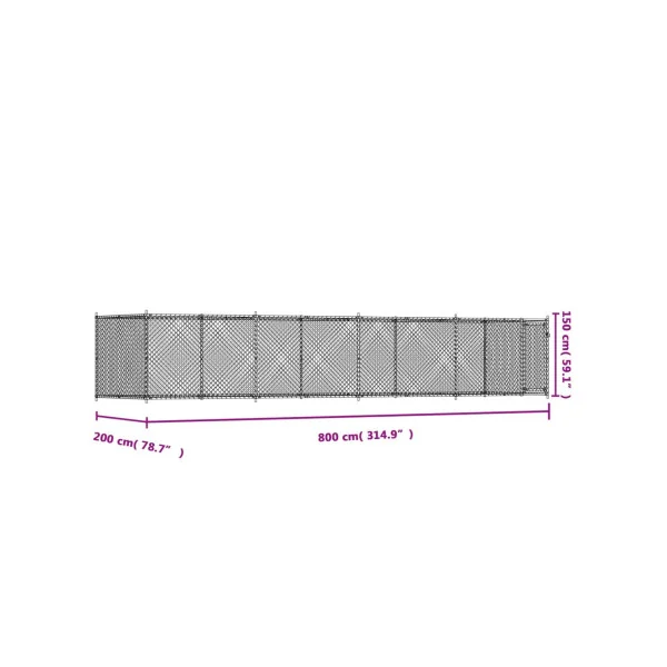 Chenil Grillagé 8x2x1,50m Enclos Extérieur Galvanisé pour Chien