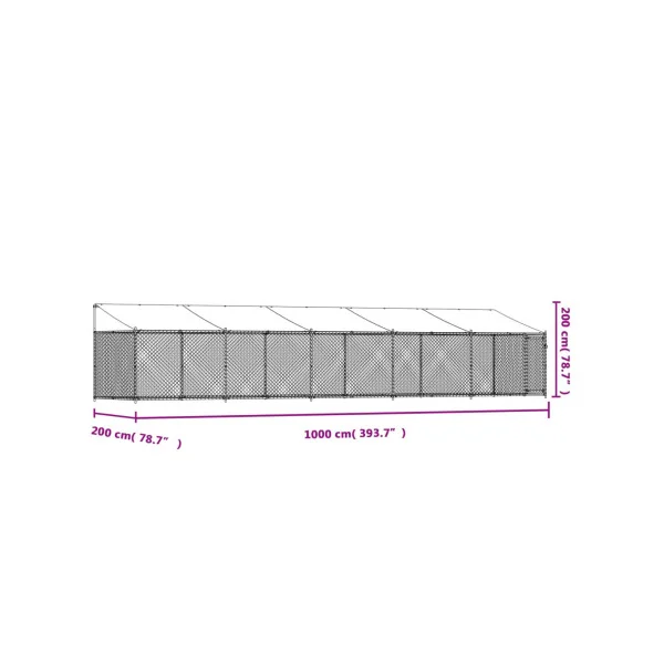 Chenil Grillagé avec Toit 10x2x2m 20m² Enclos Extérieur Galvanisé pour Chien