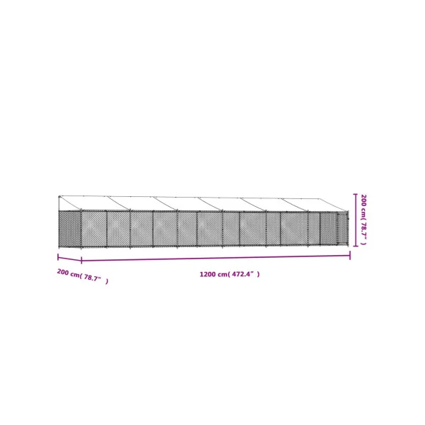 Chenil Grillagé avec Toit 12x2x2m 24m² Enclos Extérieur Galvanisé pour Chien