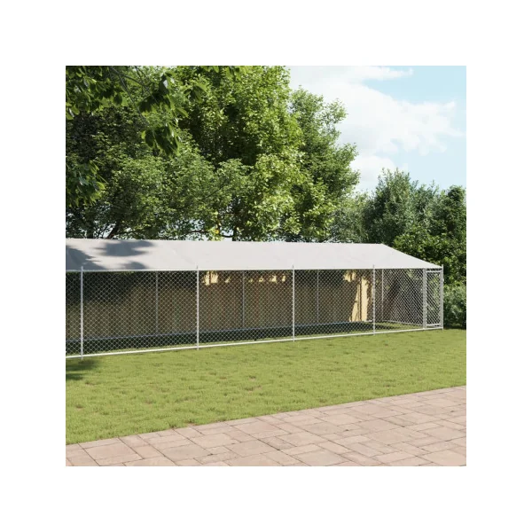 Chenil Grillagé avec Toit 12x2x2m 24m² Enclos Extérieur Galvanisé pour Chien
