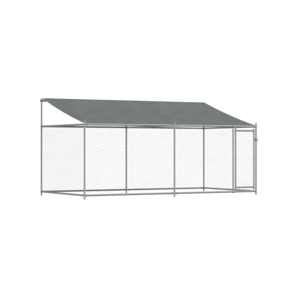 Chenil Grillagé avec Toit 4x2x2m 8m² Enclos Extérieur Galvanisé pour Chien