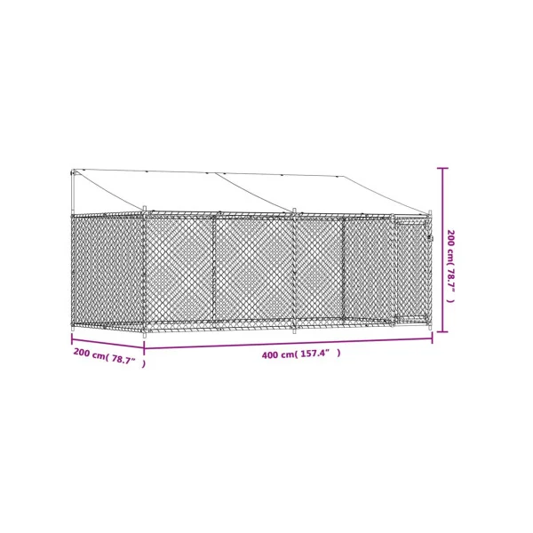 Chenil Grillagé avec Toit 4x2x2m 8m² Enclos Extérieur Galvanisé pour Chien