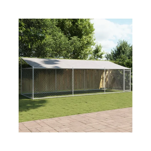 Chenil Grillagé avec Toit 6X2x2m 12m² Enclos Extérieur Galvanisé pour Chien