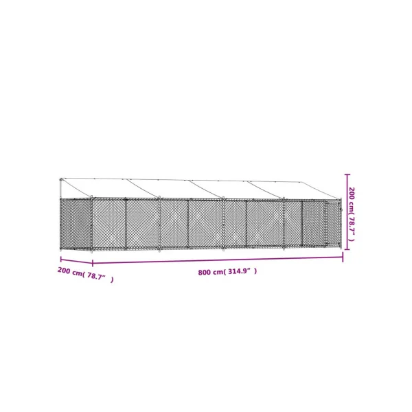 Chenil Grillagé avec Toit 8x2x2m 16m² Enclos Extérieur Galvanisé pour Chien
