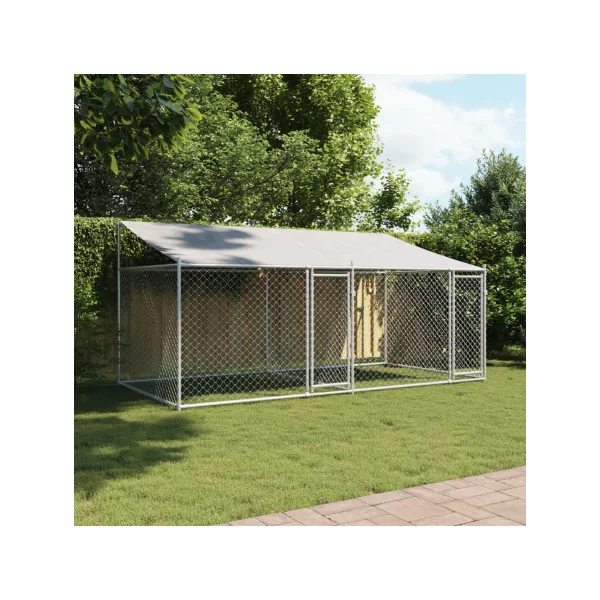Chenil Grillagé Double avec Toit 4x2x2m 8m² Enclos Extérieur Galvanisé pour Chien