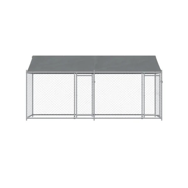 Chenil Grillagé Double avec Toit 4x2x2m 8m² Enclos Extérieur Galvanisé pour Chien
