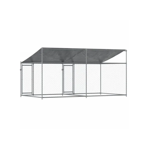 Chenil Grillagé Double avec Toit 4x2x2m 8m² Enclos Extérieur Galvanisé pour Chien