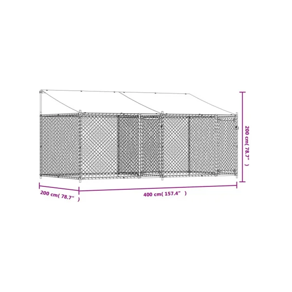 Chenil Grillagé Double avec Toit 4x2x2m 8m² Enclos Extérieur Galvanisé pour Chien