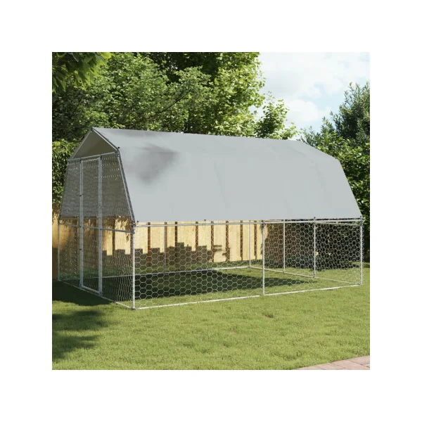 Chenil Grillagé + Toit 3,75x2,85x2,30m Enclos Extérieur 10,68m² Galvanisé pour Chien