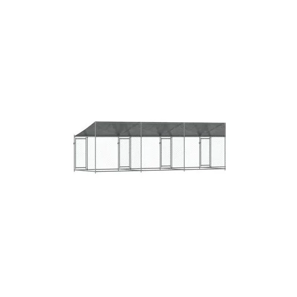 Chenil Grillagé Triple avec Toit 8x2x2m 12m² Enclos Extérieur Galvanisé pour Chien