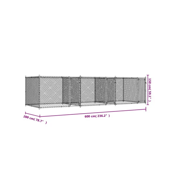 Chenil Triple Grillagé 6x2x1,50m Enclos Extérieur Galvanisé pour Chien