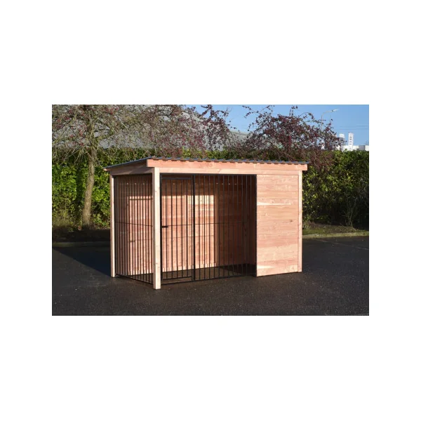 Chenil à Barreaux 4,5m² Fermé Partiellement Bois douglas Chenil Toiture Tôle Absorbant le Bruit