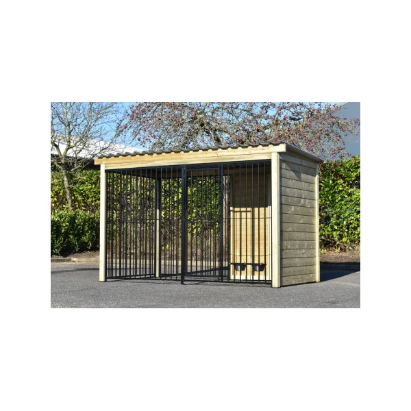Chenil à Barreaux 4,5m² Semi-Fermé Bois Pin Imprégné Chenil Toiture Tôle Absorbant le Bruit