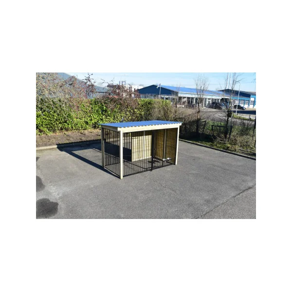 Chenil à Barreaux 4,5m² Semi-Fermé Bois Pin Imprégné Chenil Toiture Tôle Absorbant le Bruit