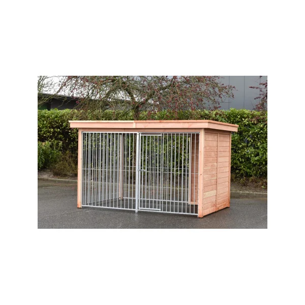 Chenil à Barreaux 6m² Semi-Fermé Bois Douglas Chenil Toiture Tôle Absorbant le Bruit