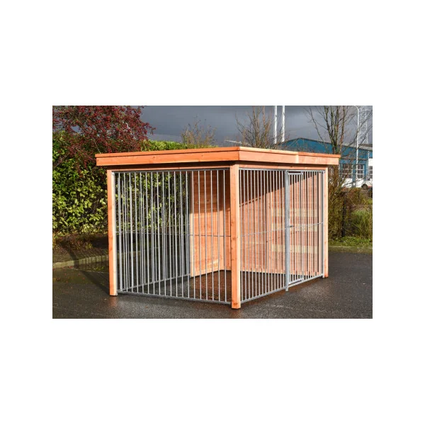 Chenil à Barreaux 6m² Semi-Fermé Bois Douglas Chenil Toiture Tôle Absorbant le Bruit