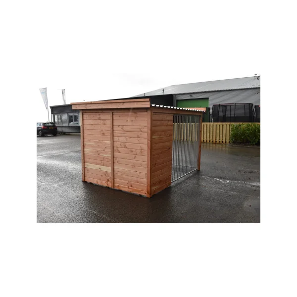 Chenil à Barreaux 6m² Semi-Fermé Bois Douglas Chenil Toiture Tôle Absorbant le Bruit