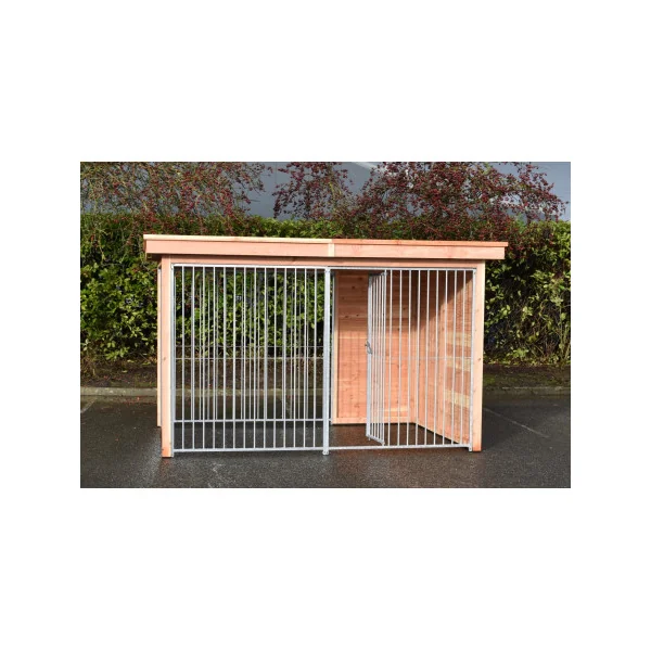Chenil à Barreaux 6m² Semi-Fermé Bois Douglas Chenil Toiture Tôle Absorbant le Bruit