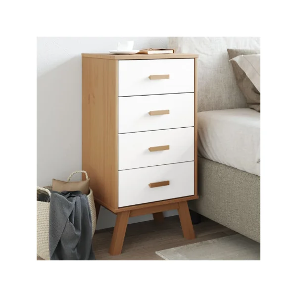 Chevet Marron et Banc Pin Robuste 4 Tiroirs Table de Nuit chambre
