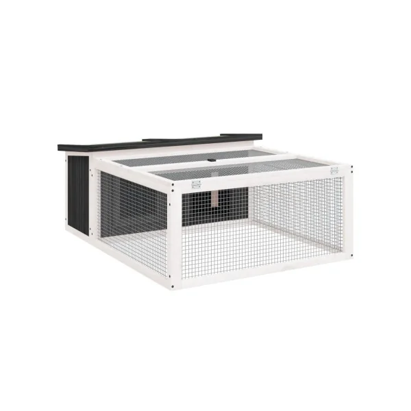 Clapier avec Enclos Extérieur en bois Massif de Pin Gris Cage Lapin avec Parc