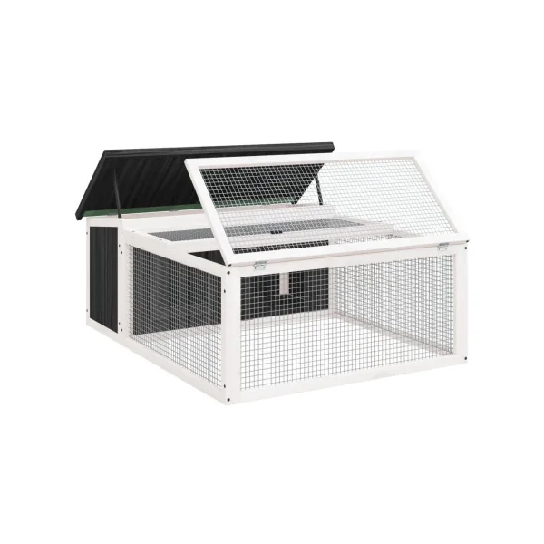 Clapier avec Enclos Extérieur en bois Massif de Pin Gris Cage Lapin avec Parc