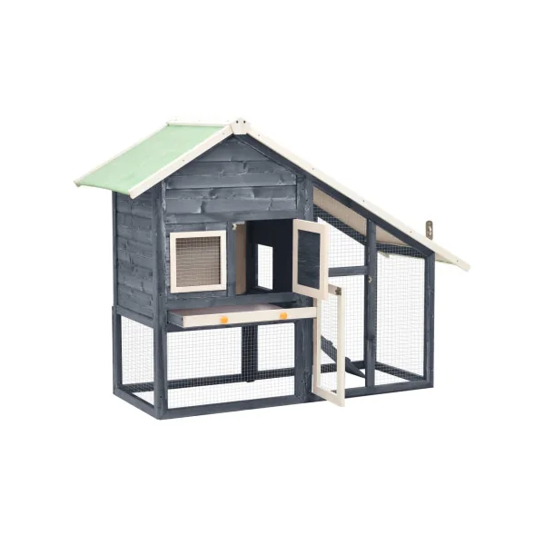 Clapier Lapin 140 cm Bois Massif Pin Gris Enclos Rongeur Parc Rongeur Cage Lapin Extérieure