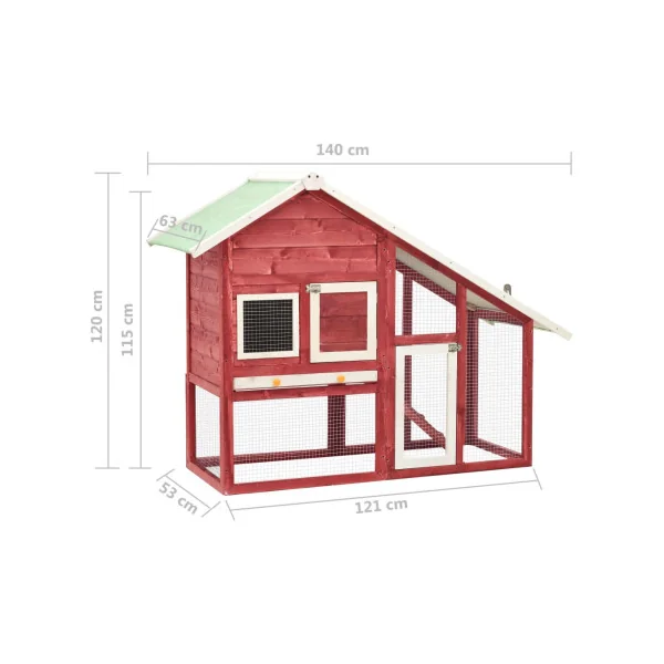 Clapier Lapin 140 cm Bois Massif Pin Rouge Enclos Rongeur Parc Rongeur Cage Lapin Extérieure
