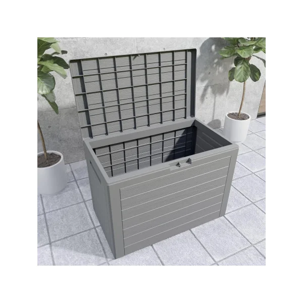 Coffre de Jardin Gris 190L Coffre de Rangement en PVC Coffre de Stockage Plastique Extérieur