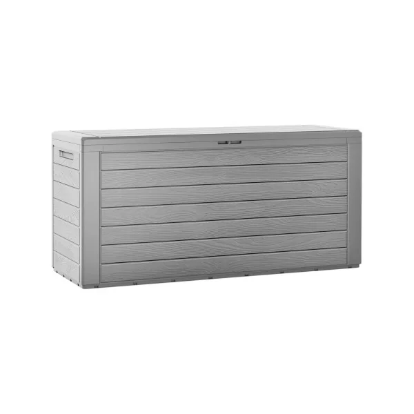 Coffre de Jardin Gris 280L Coffre de Rangement en PVC Coffre de Stockage Plastique Extérieur