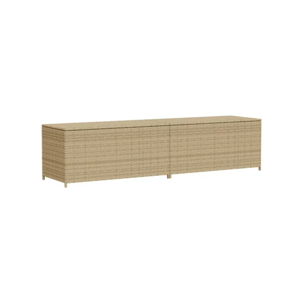 Coffre de Jardin Résine Tressée Beige 200 cm Coffre de Rangement Stockage Coffre extérieur