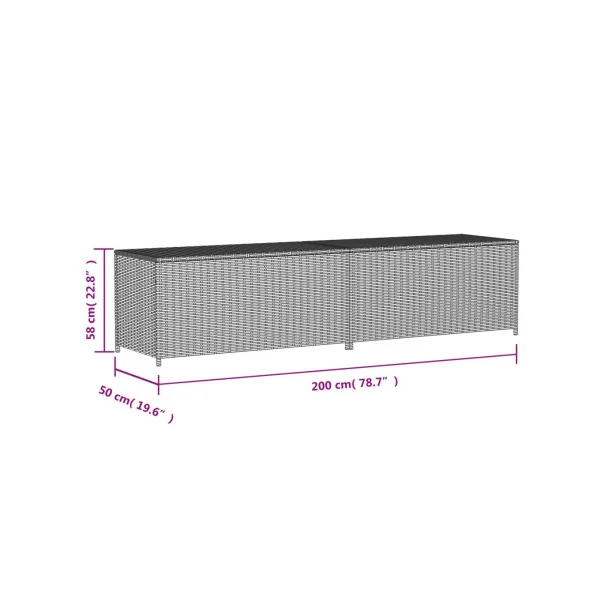 Coffre de Jardin Résine Tressée Beige 200 cm Coffre de Rangement Stockage Coffre extérieur