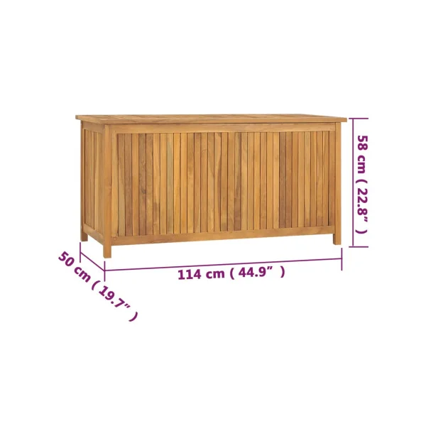 Coffre de Rangement 114 cm en Teck Massif Coffre en Bois de Stockage Coffre Extérieur en Bois