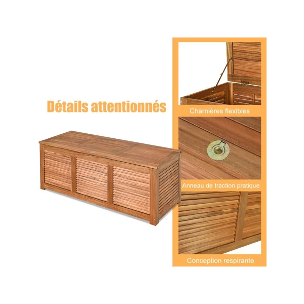 Coffre Jardin Boîte de Jardin en Acacia Massif Rangement Balcon Coffre Terrasse